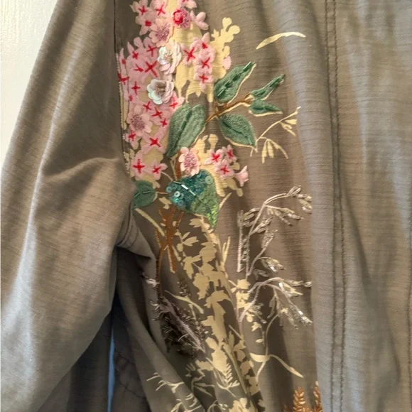 ANTHROPOLOGIE Maeve Floral embroidered moss green jacket Size XL EUC! - Picture 2 of 6